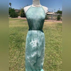 French Grey tie dye green blue white dress women's size medium